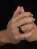 Hoxton London men's sterling silver ring with leather inlay (British brand)