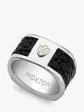 Hoxton London Men's Sterling Silver Black Printed Leather Inlay Ring
