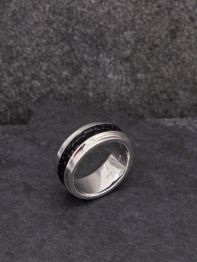 Hoxton London sterling silver spinning ring with black leather inlay (British brand)