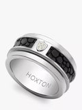 Hoxton London Men's Sterling Silver Black Printed Leather Spinning Ring