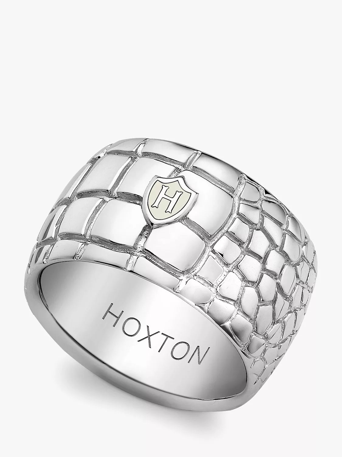 Hoxton London Men's Wild Crocodile Patterned Ring Silver