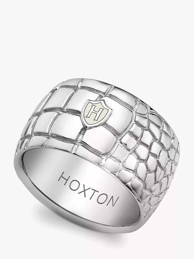Hoxton London Men's Wild Crocodile Patterned Ring Silver