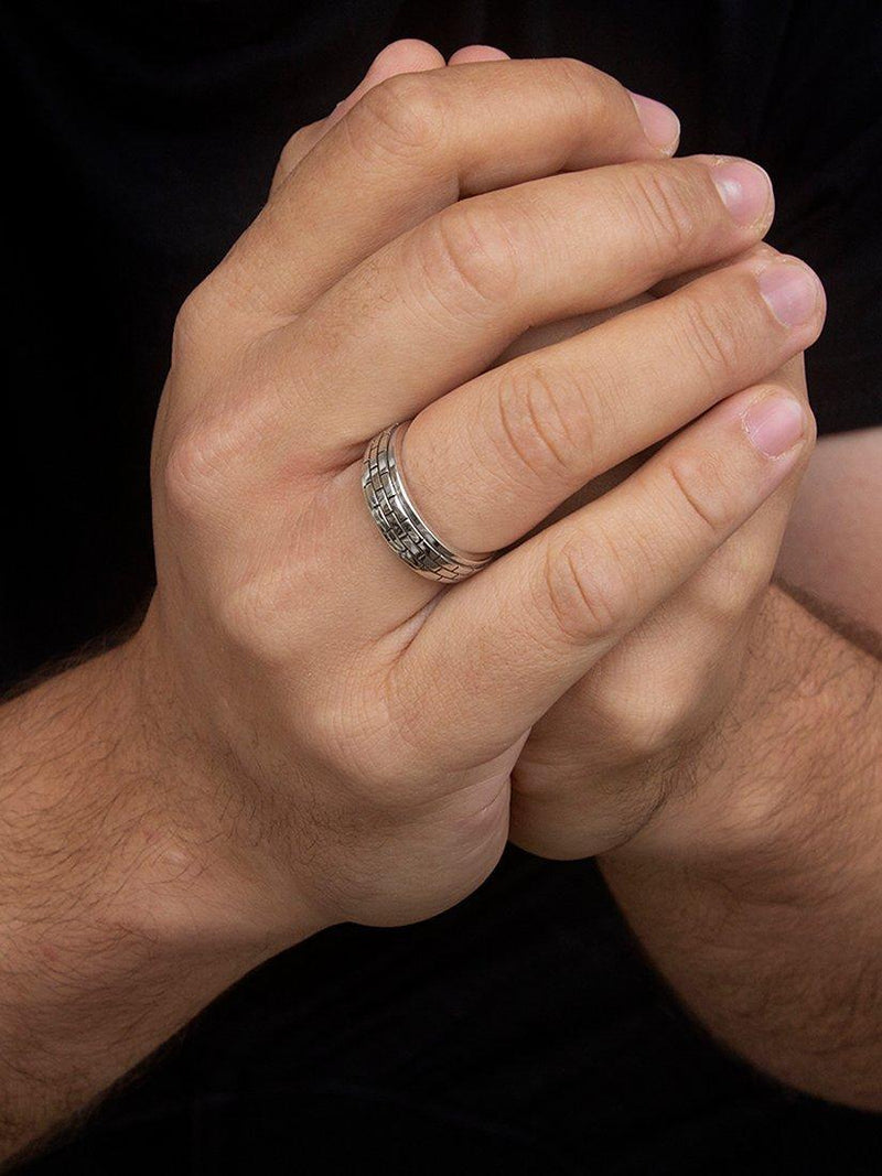 Hoxton London brick textured spinning ring silver - British product
