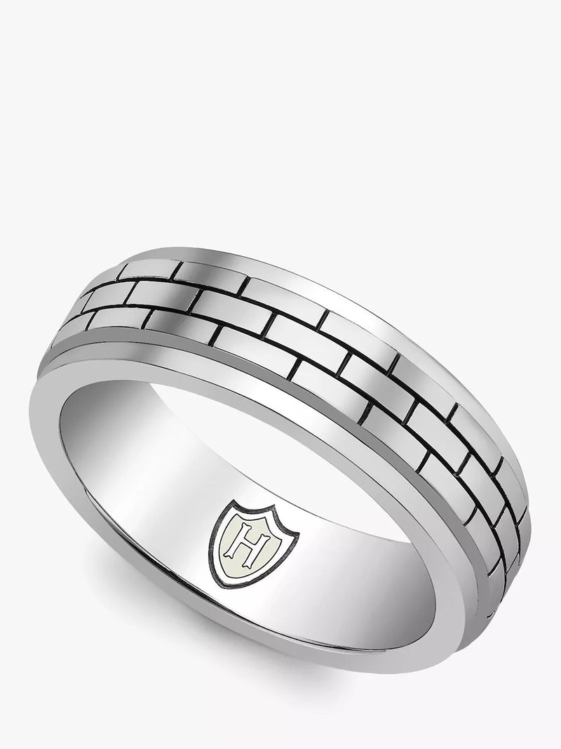 Hoxton London Men's Brick Textured Spinning Ring, Silver
