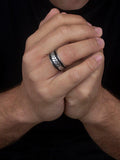 Hoxton London men's herringbone leather inlay ring silver - British product