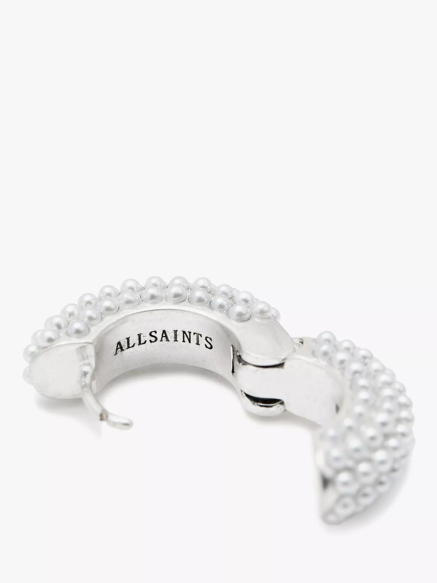 AllSaints faux pearl hoop earrings warm silver, UK version