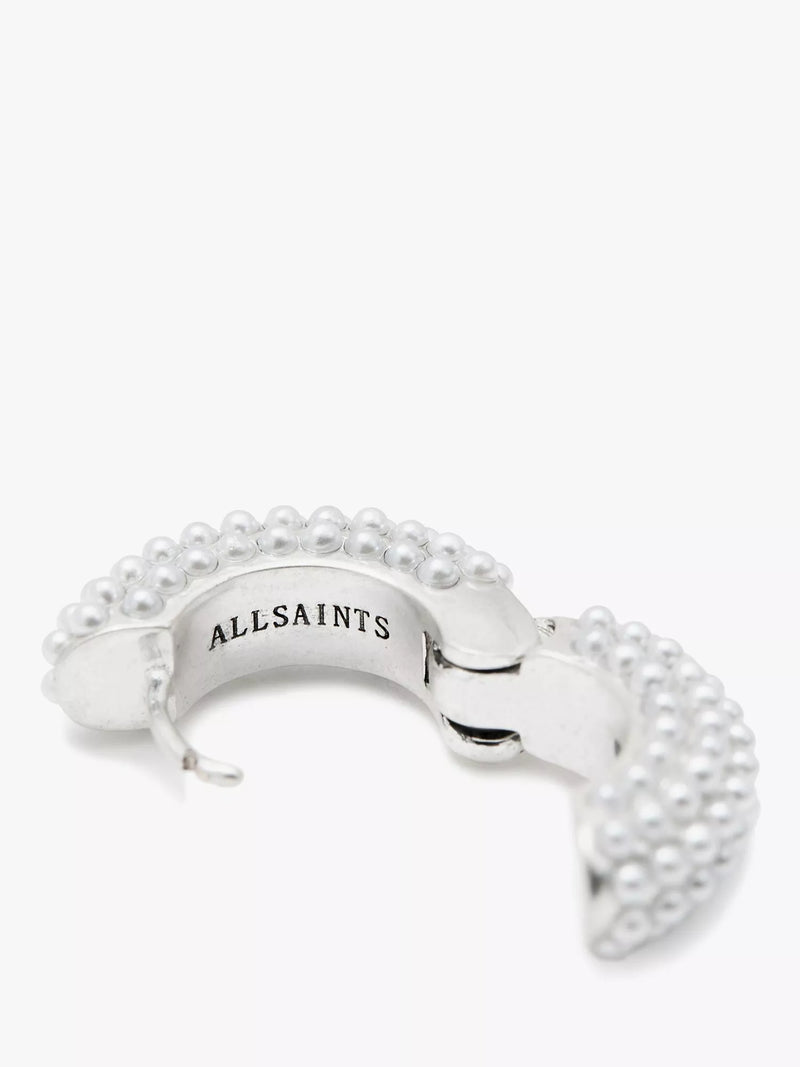 AllSaints faux pearl hoop earrings warm silver, UK version