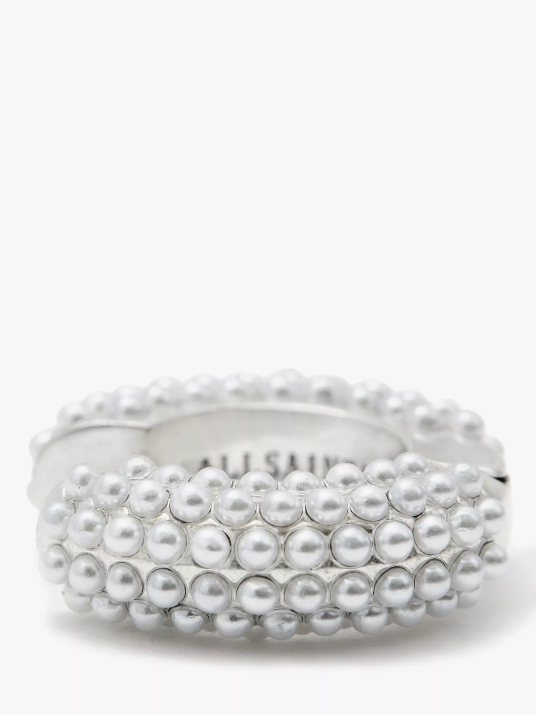 AllSaints faux pearl hoop earrings warm silver, UK version