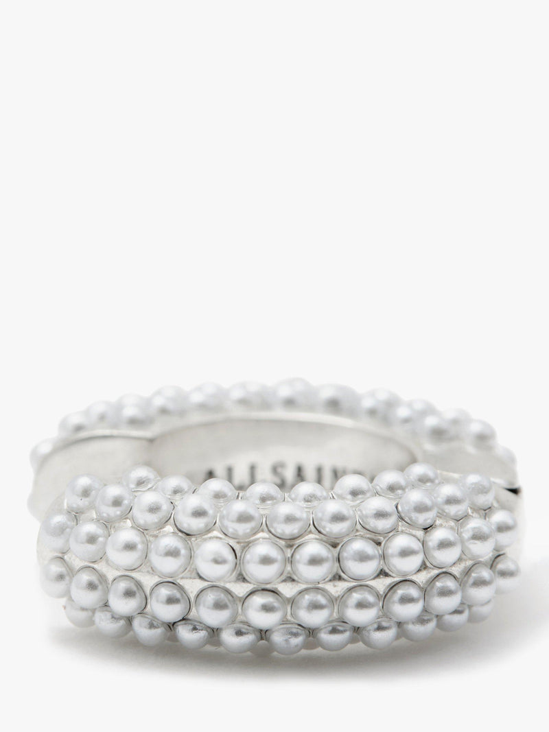 AllSaints faux pearl hoop earrings warm silver, UK version
