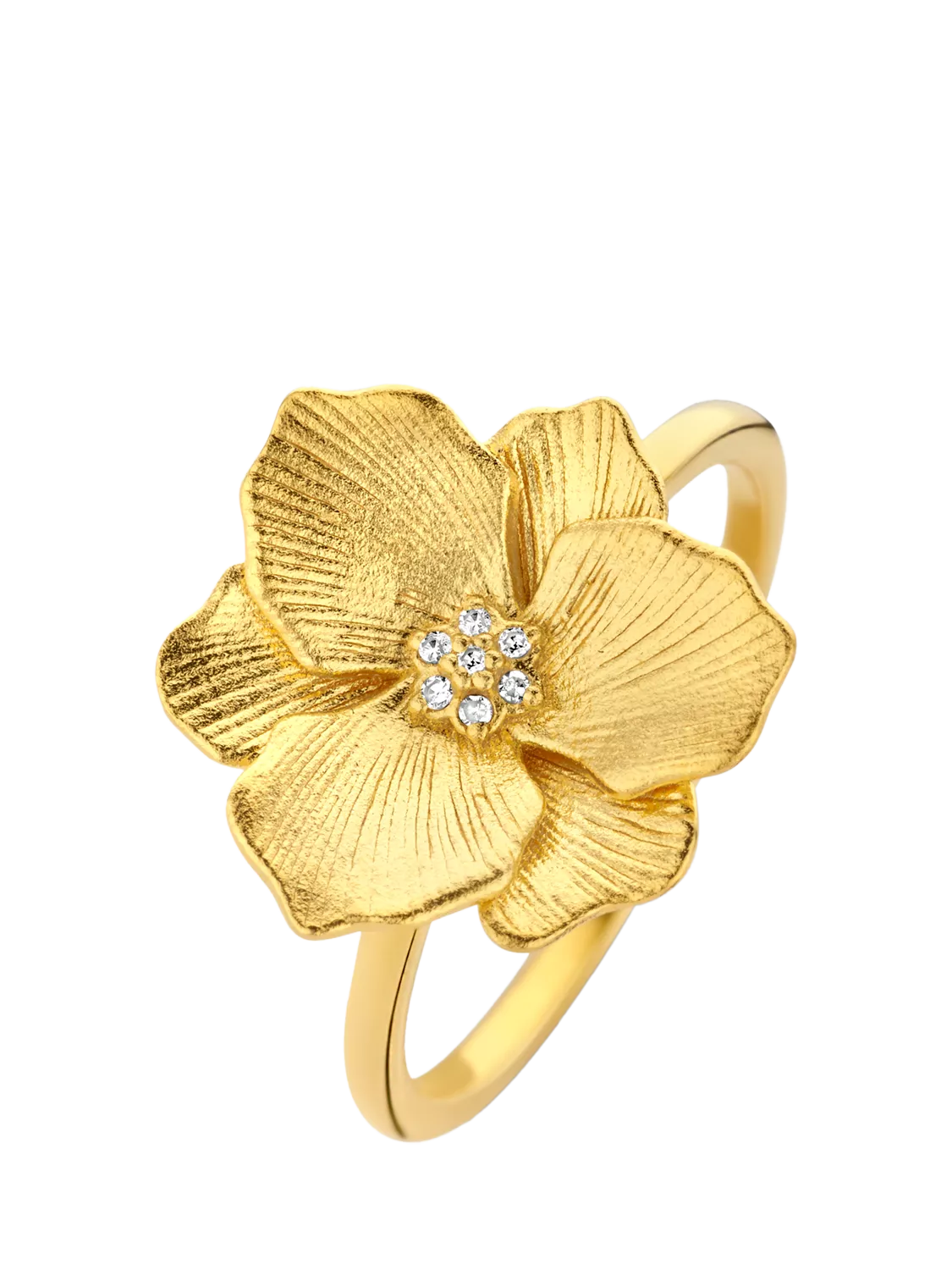 DPT Antwerp diamond jasmine flower ring 18ct gold plated, imported from the UK