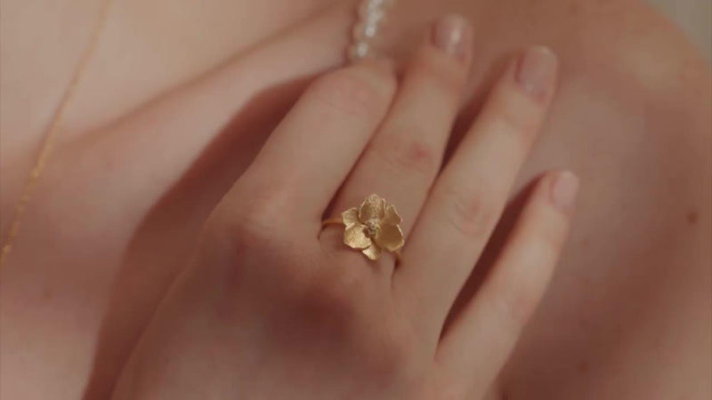 DPT Antwerp diamond jasmine flower ring 18ct gold plated, imported from the UK