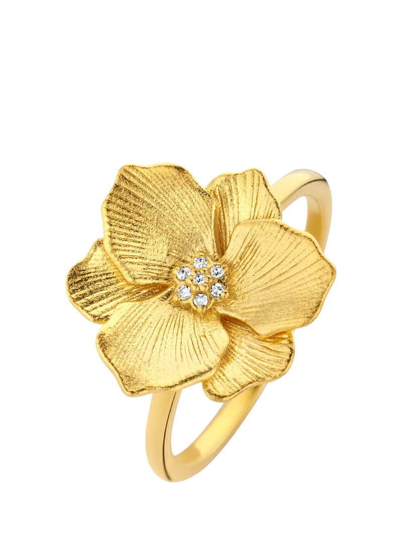 DPT Antwerp Diamond Heart Jasmine Flower Ring, Gold
