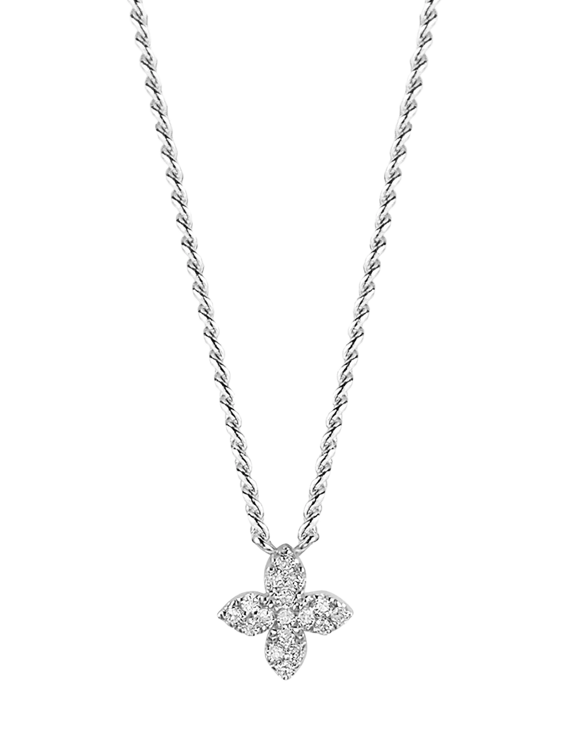 DPT Antwerp floral diamond pendant necklace in silver, UK version