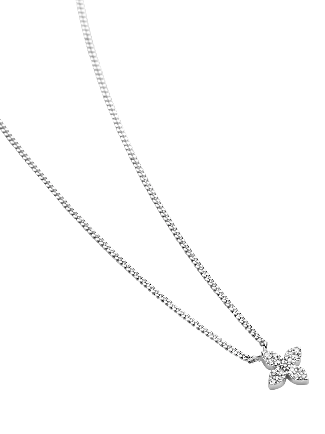 DPT Antwerp floral diamond pendant necklace in silver, UK version