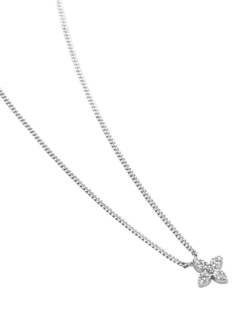 DPT Antwerp floral diamond pendant necklace in silver, UK version