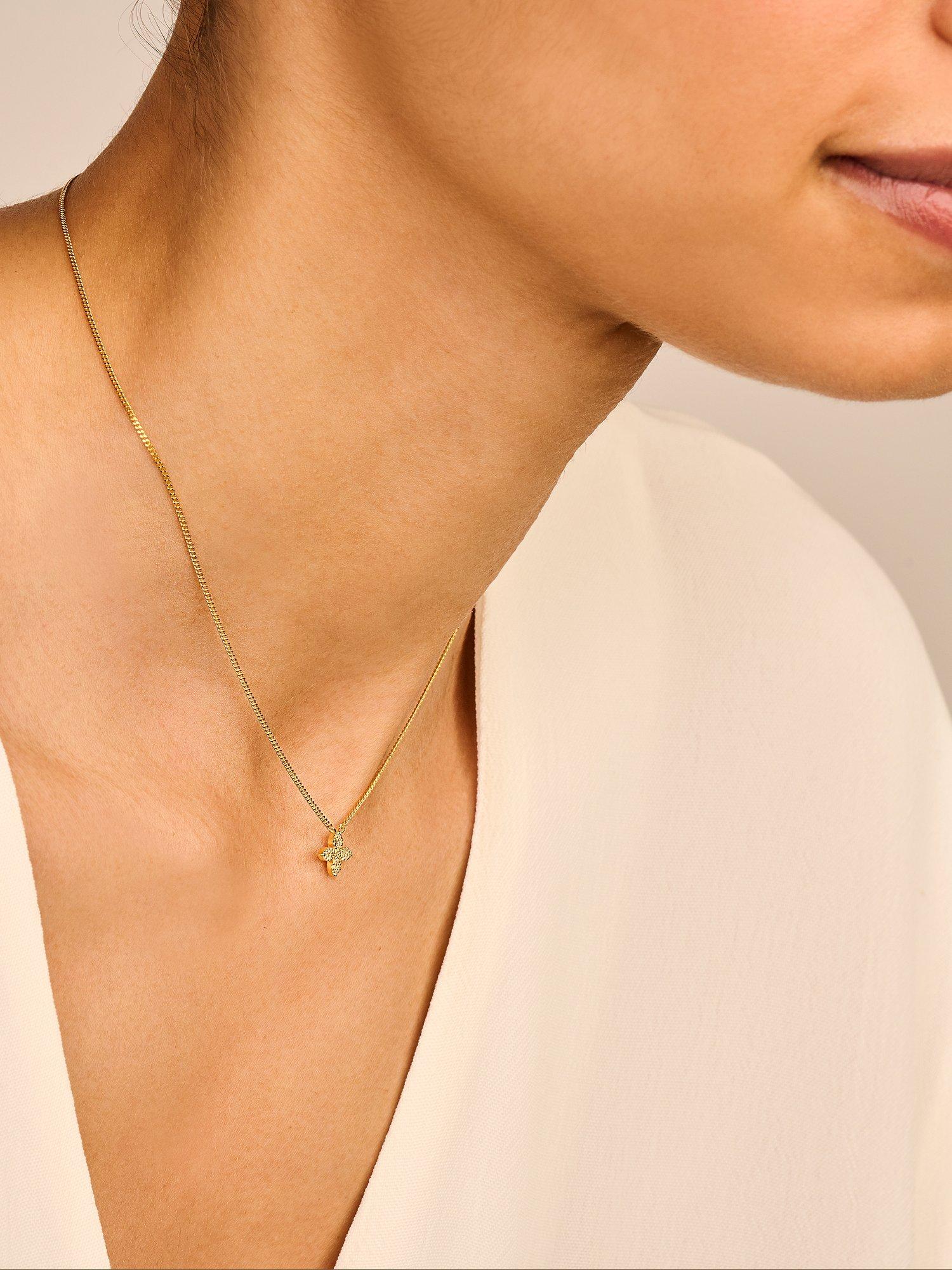 DPT Antwerp floral diamond pendant necklace in silver, UK version