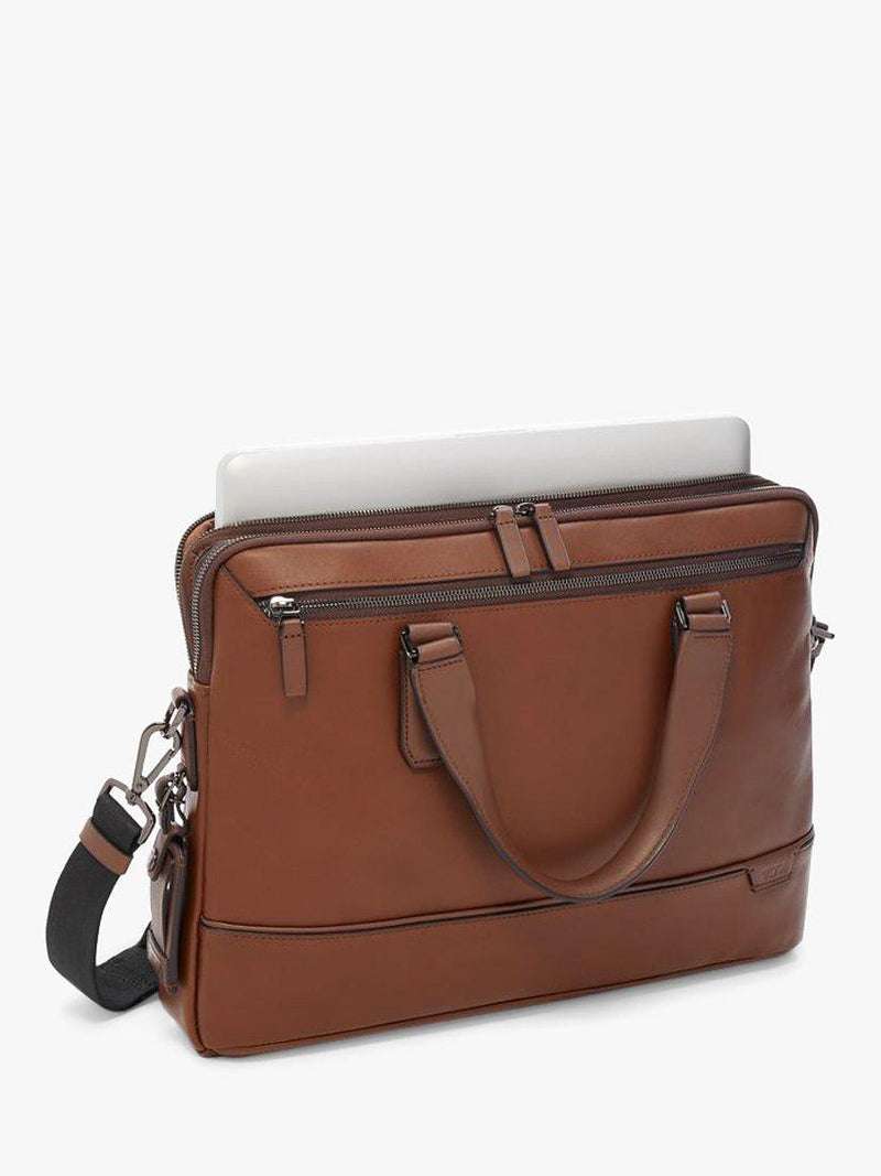 TUMI Sycamore leather briefcase cognac slim, imported from the UK