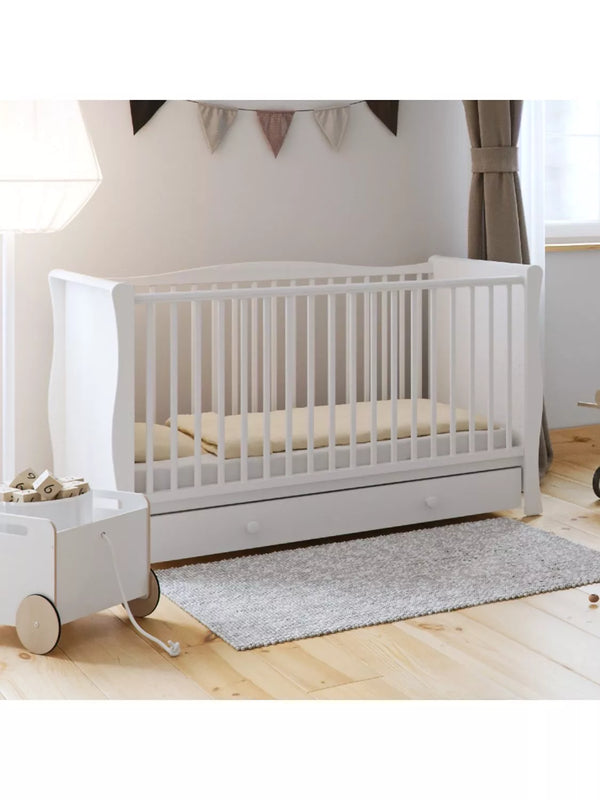 Traditional Sleigh Baby Cot in White with Adjustable Mattress Heights