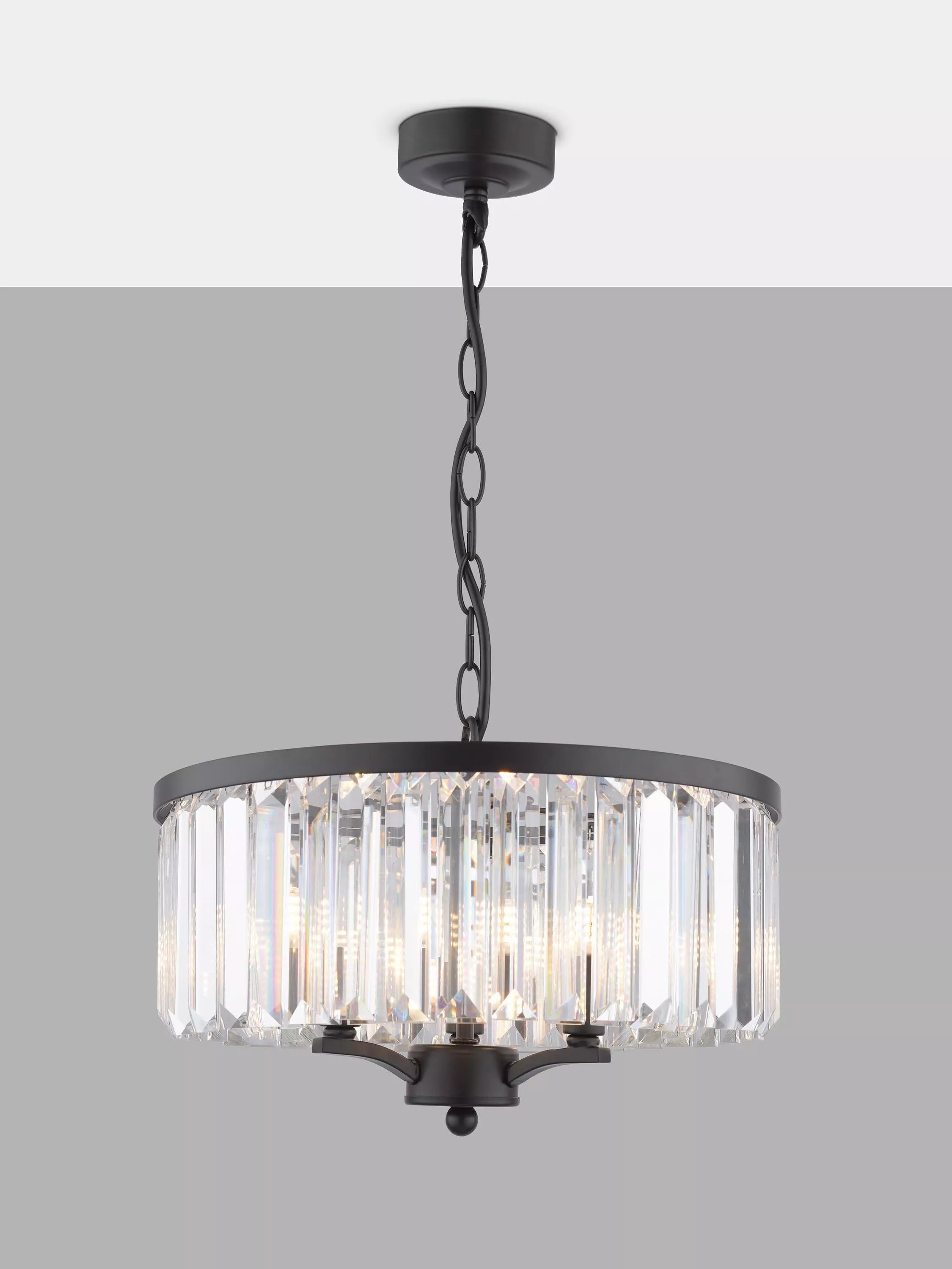 Laura Ashley soft black three-arm chandelier (British brand)