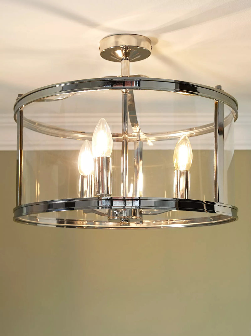 Laura Ashley polished nickel semi flush ceiling light (British brand)