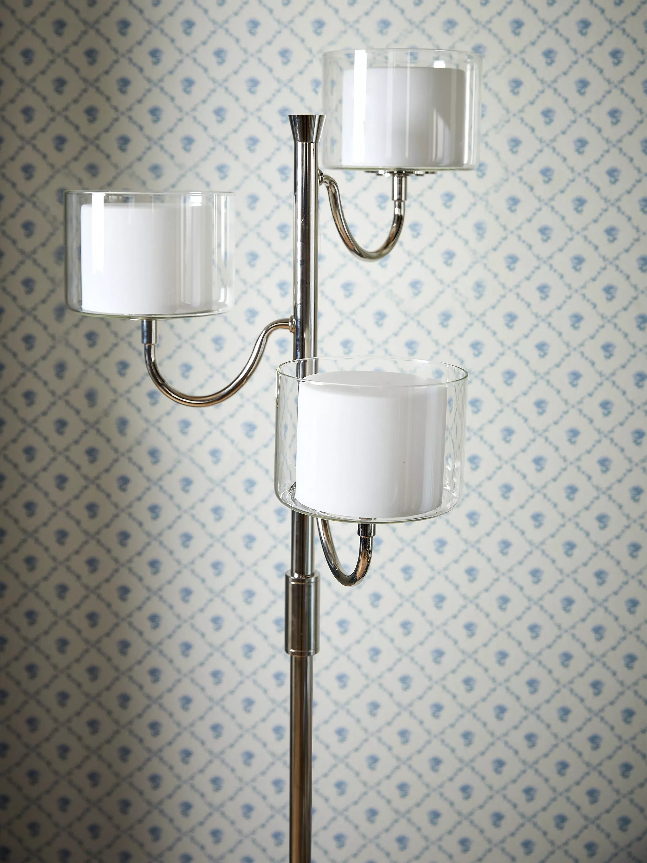 Laura Ashley Southwell three-arm floor lamp in satin nickel - British product