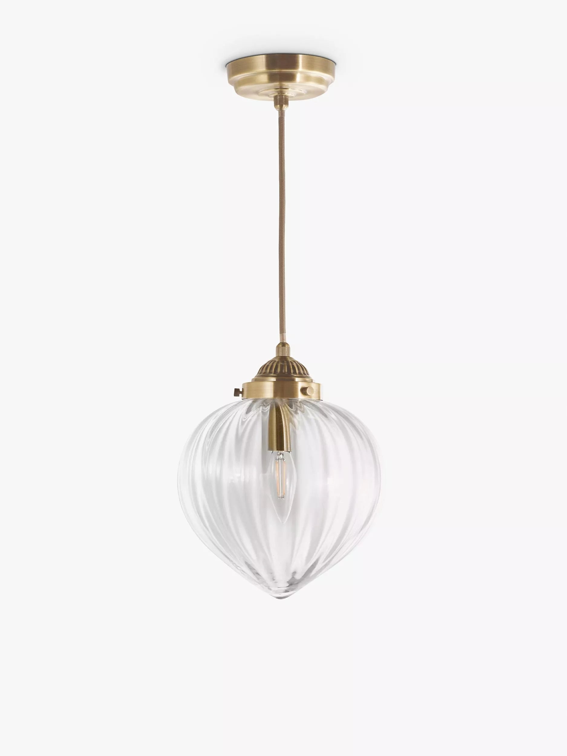 Laura Ashley Whitham fluted glass pendant light, antique brass - British product