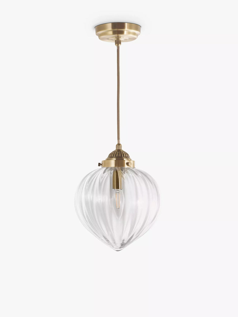 Laura Ashley Whitham fluted glass pendant light, antique brass - British product
