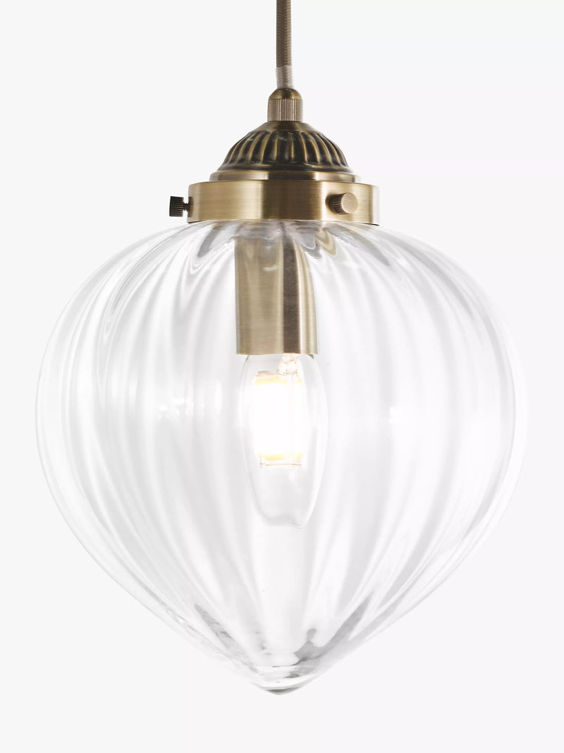 Laura Ashley Whitham fluted glass pendant light, antique brass - British product