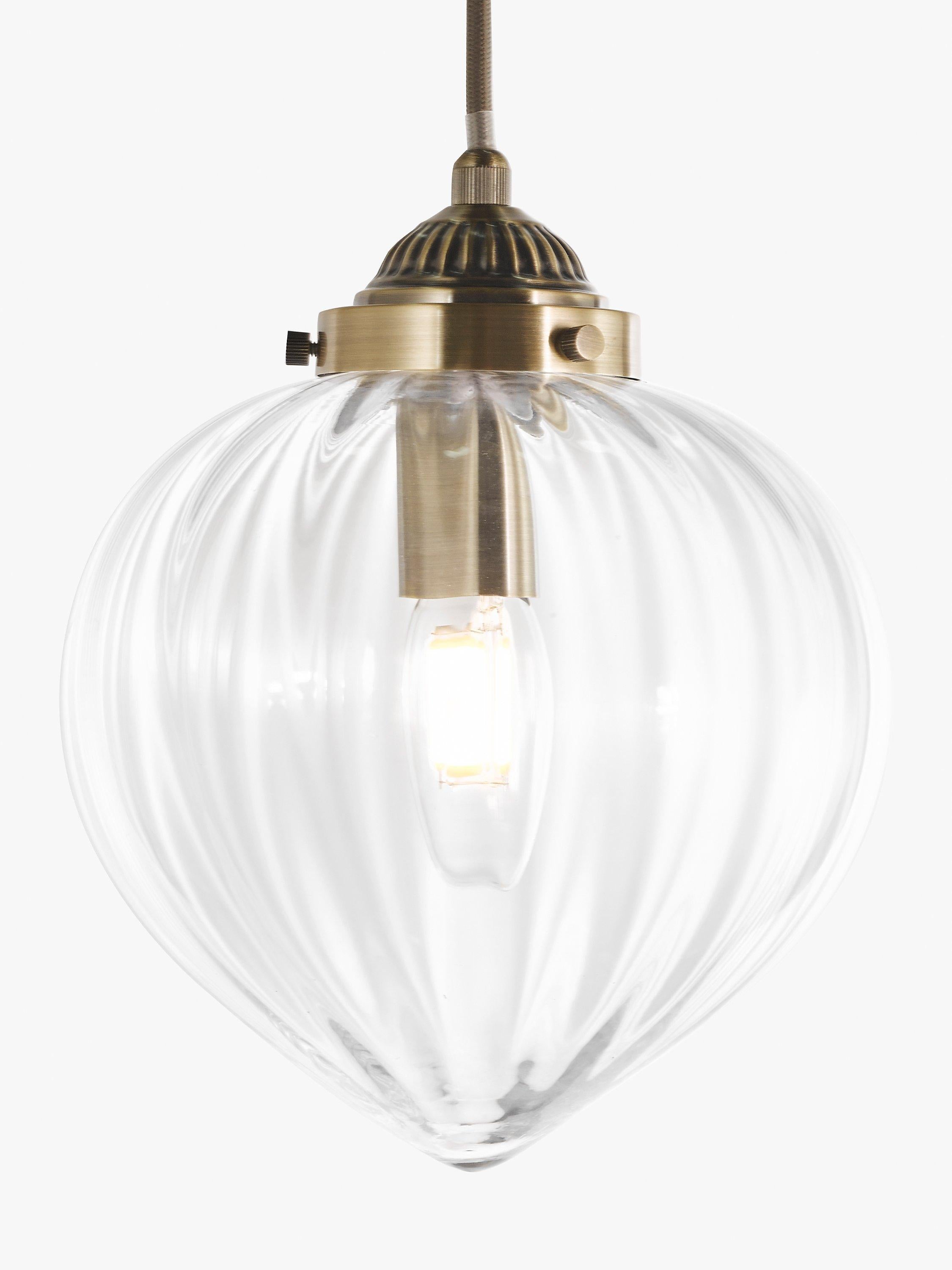 Laura Ashley Whitham fluted glass pendant light, antique brass - British product