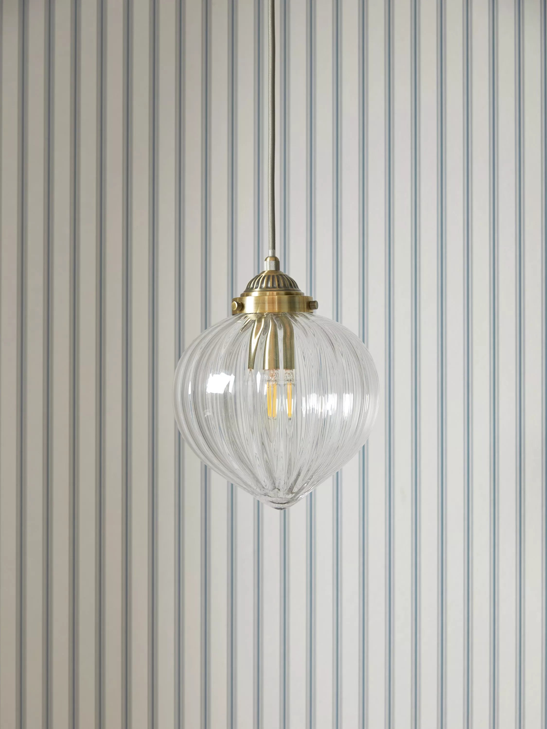 Laura Ashley Whitham fluted glass pendant light, antique brass - British product