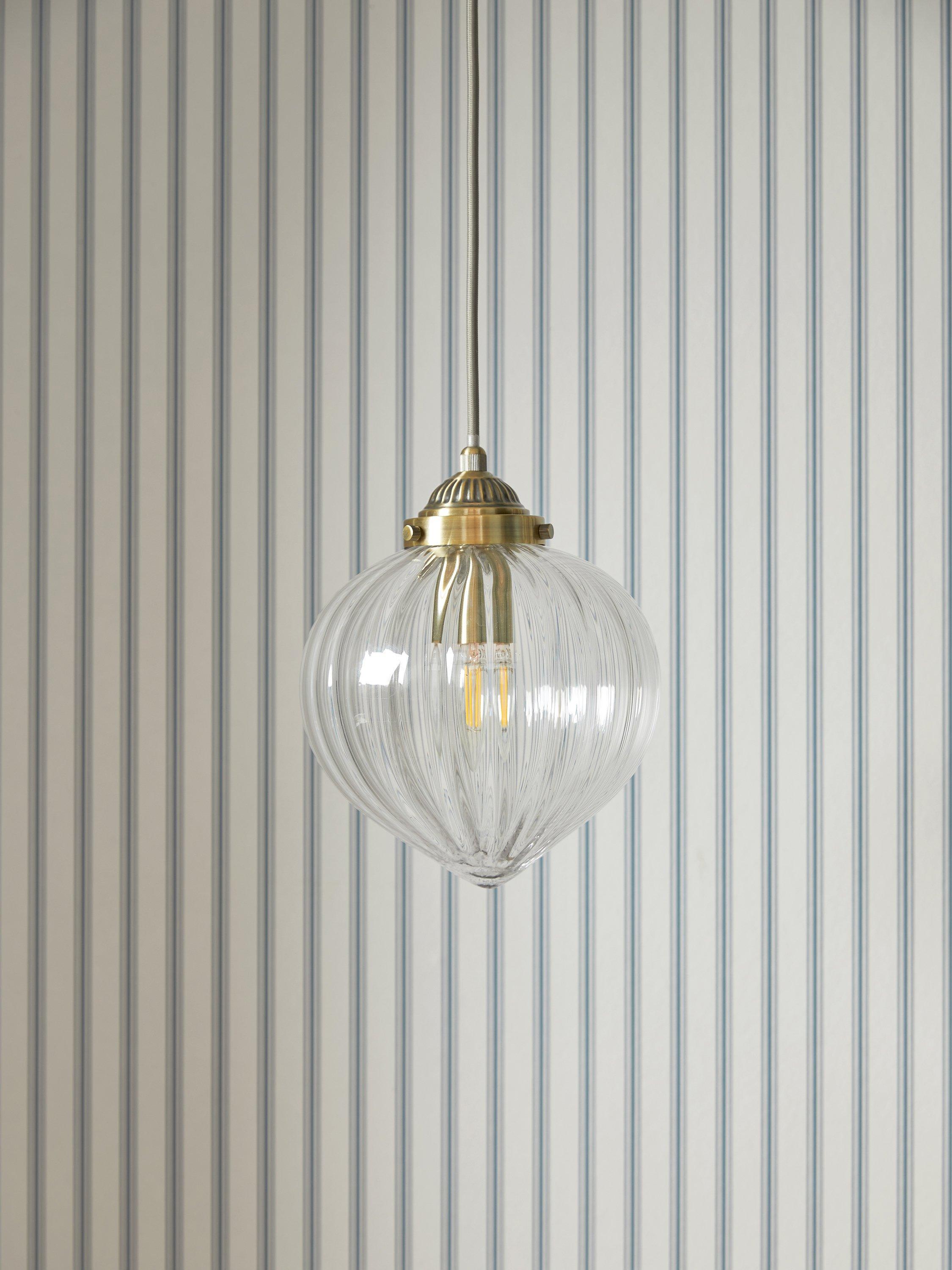 Laura Ashley Whitham fluted glass pendant light, antique brass - British product