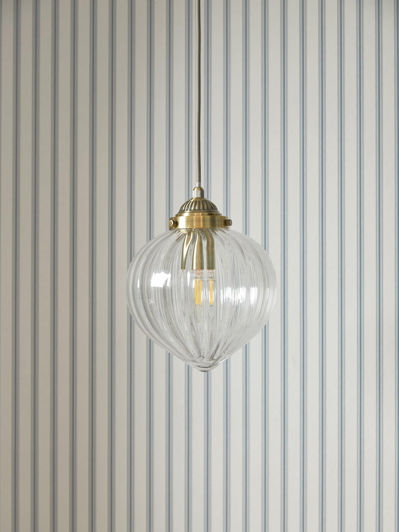 Laura Ashley Whitham fluted glass pendant light, antique brass - British product