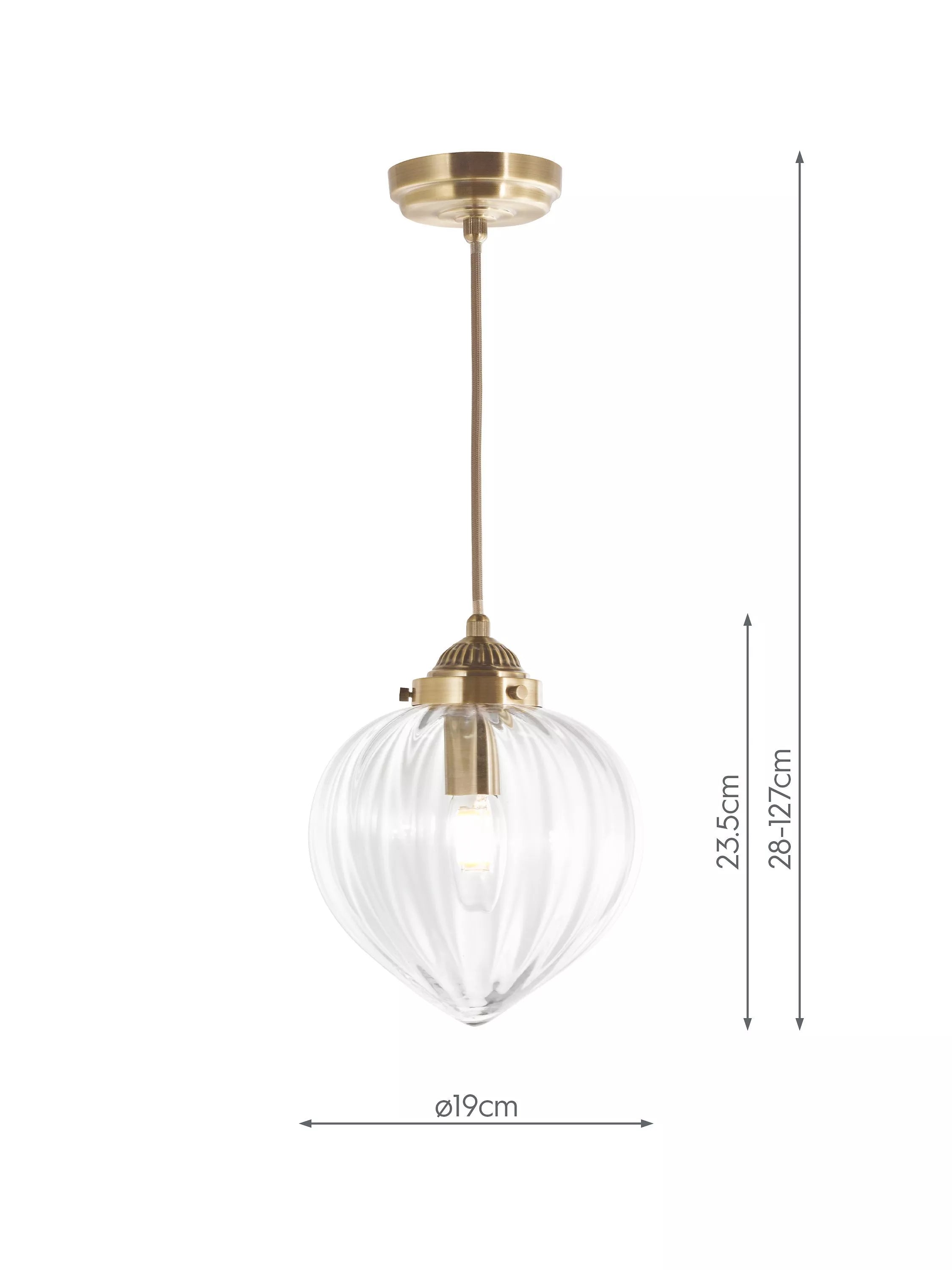 Laura Ashley Whitham fluted glass pendant light, antique brass - British product