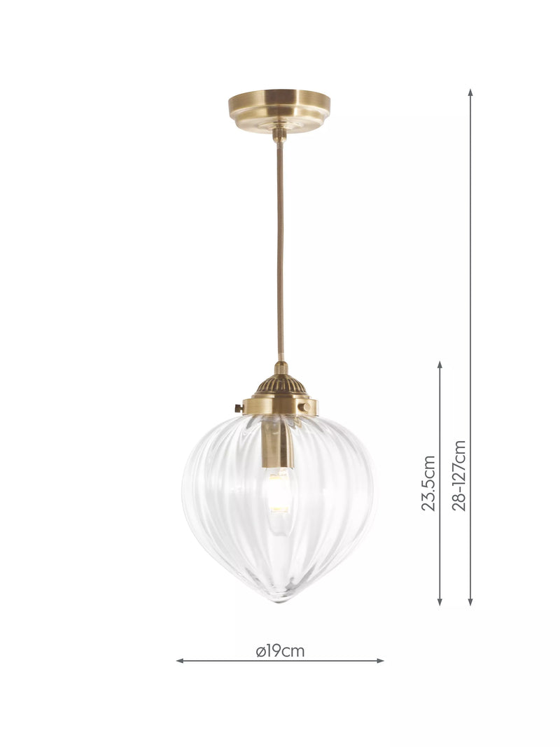 Laura Ashley Whitham fluted glass pendant light, antique brass - British product