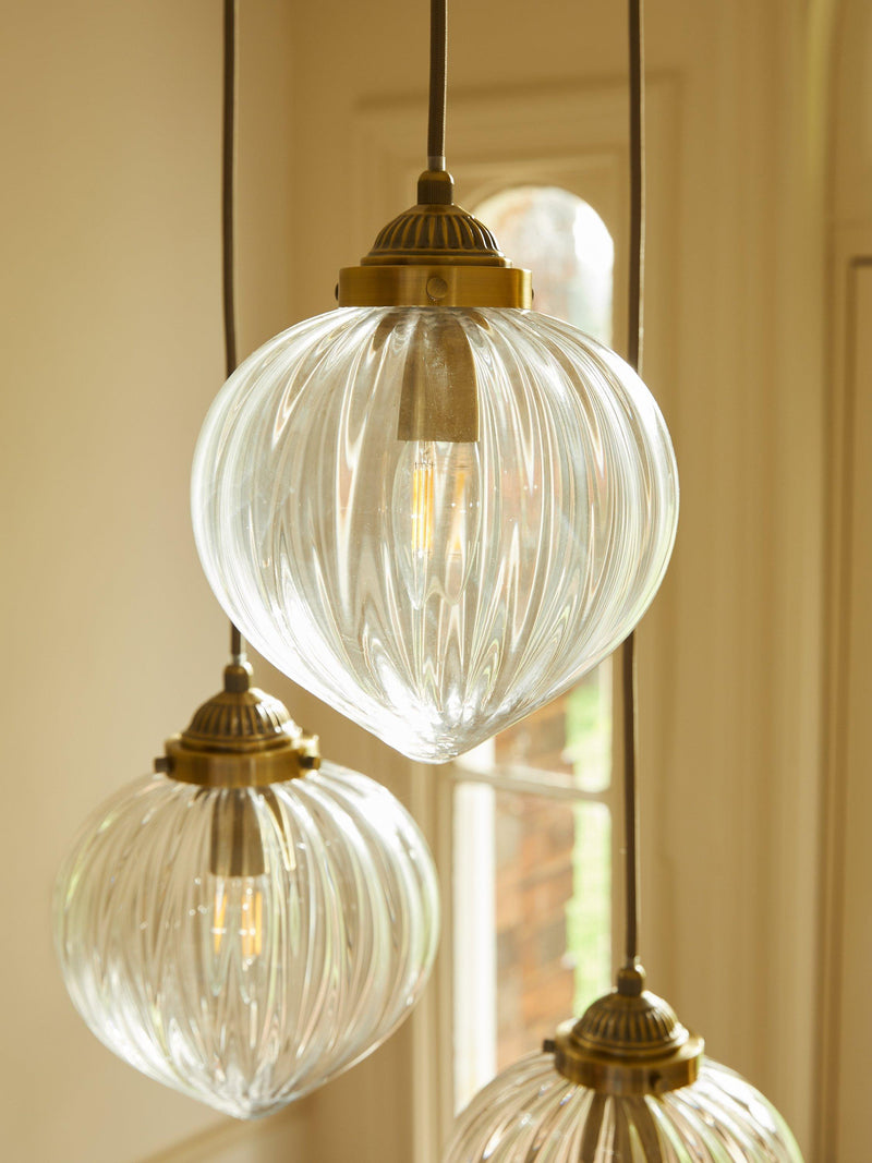 Laura Ashley Whitham 3-light cluster pendant light fluted glass, UK version