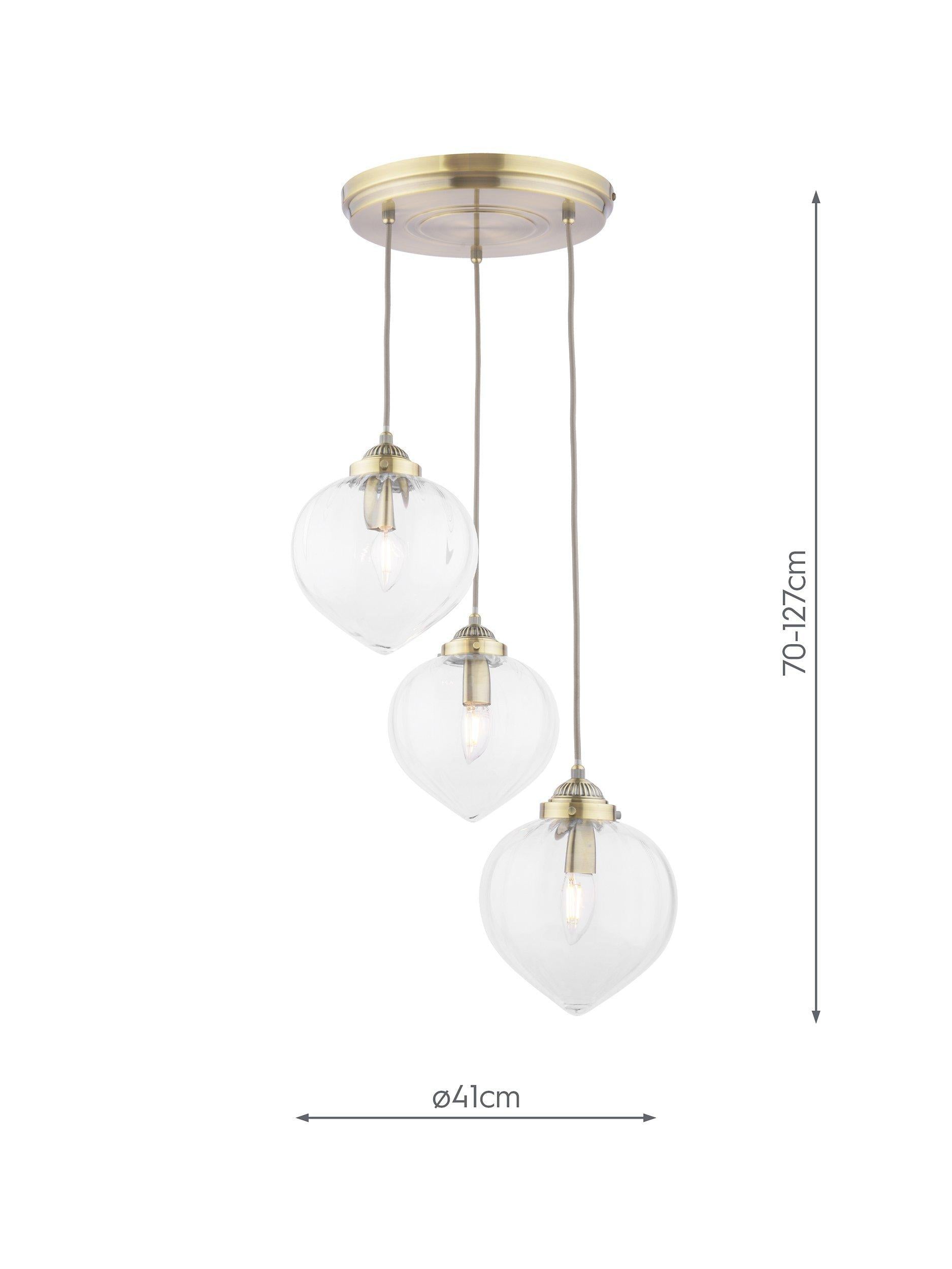 Laura Ashley Whitham 3-light cluster pendant light fluted glass, UK version