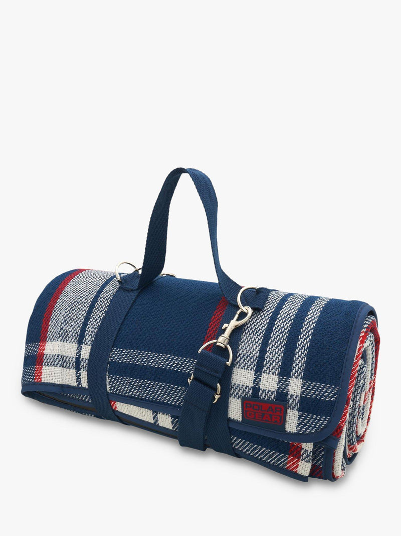 Polar Gear blue woven check picnic rug 160x140cm, imported from the UK