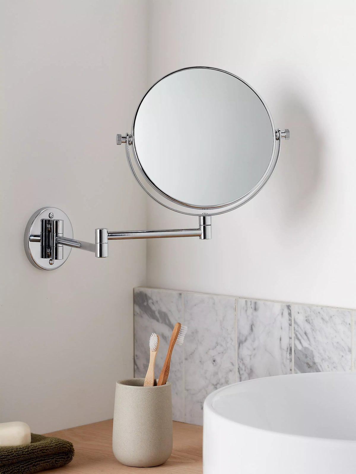 John Lewis Lux extendable bathroom swivel mirror silver (British brand)