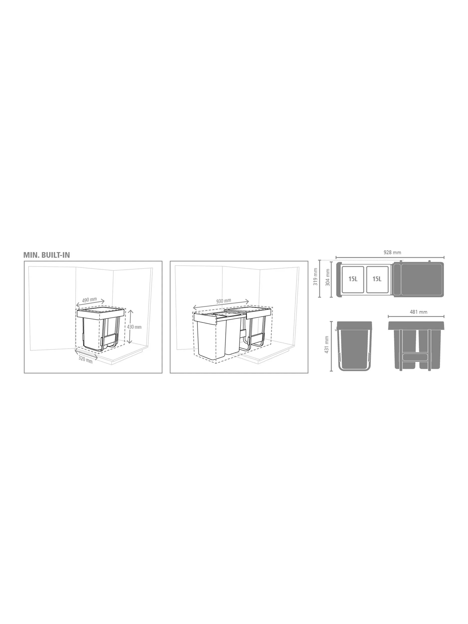 Brabantia Sort & Go built-in kitchen bin with two 15L compartments - British product