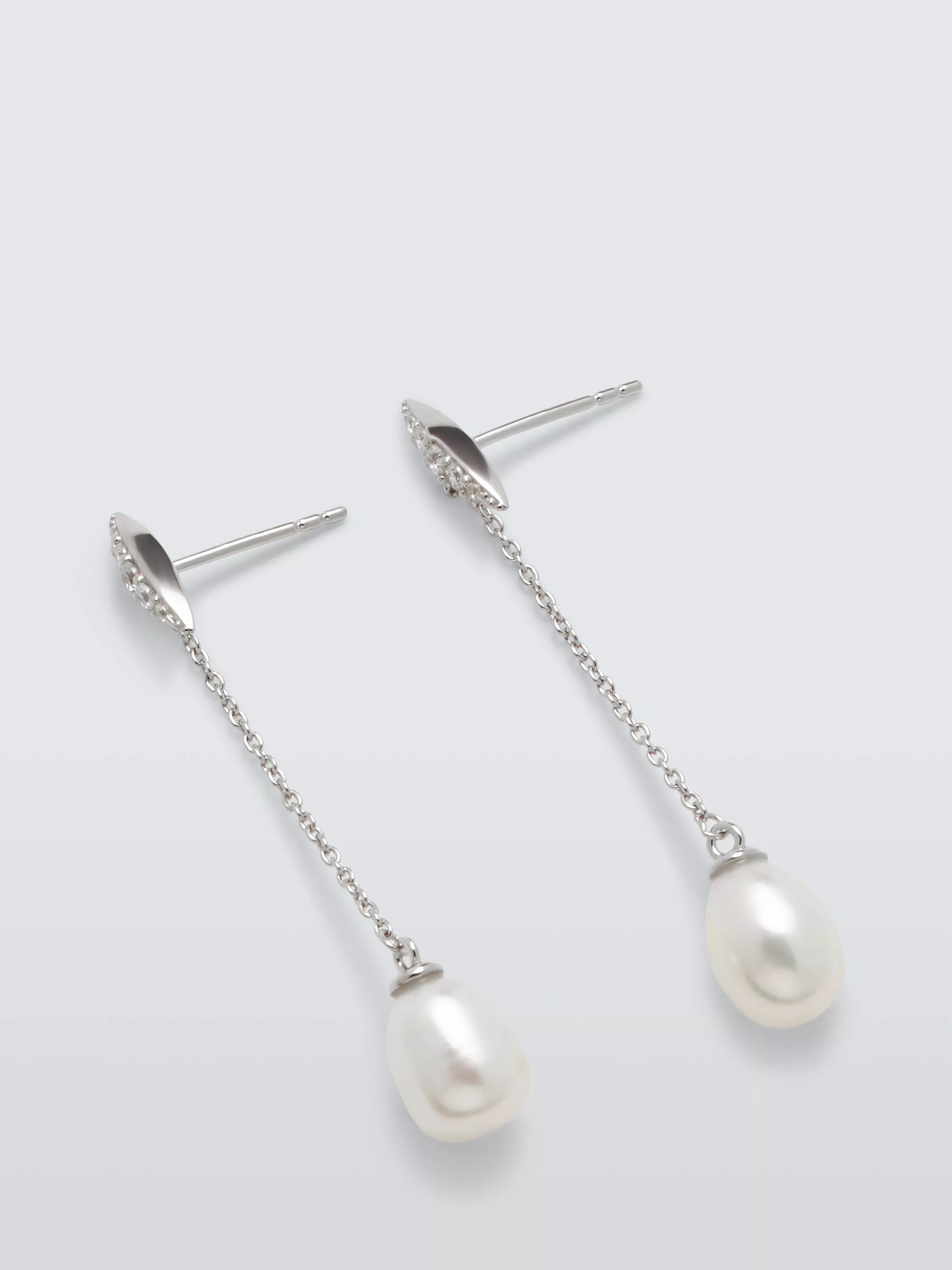 Lido freshwater pearl cubic zirconia bar drop earrings 4cm - British product