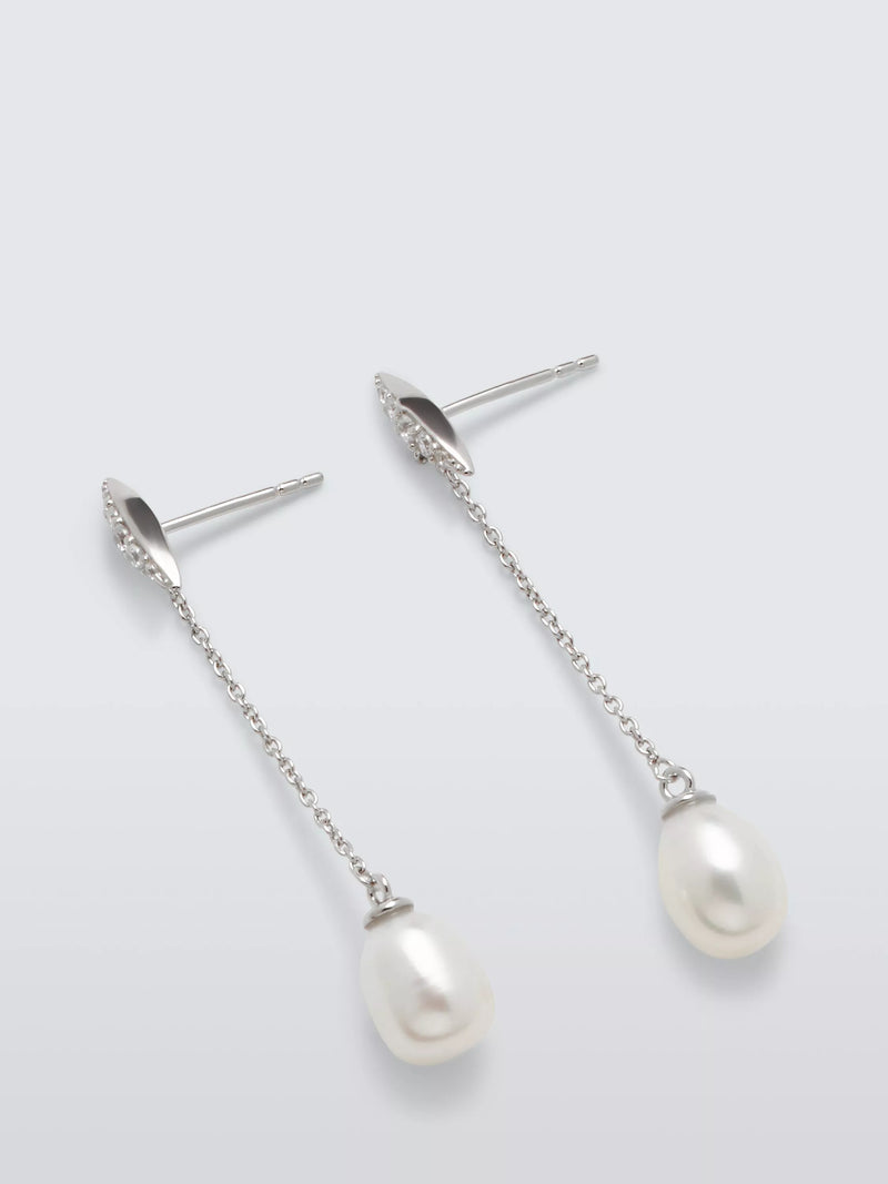 Lido freshwater pearl cubic zirconia bar drop earrings 4cm - British product