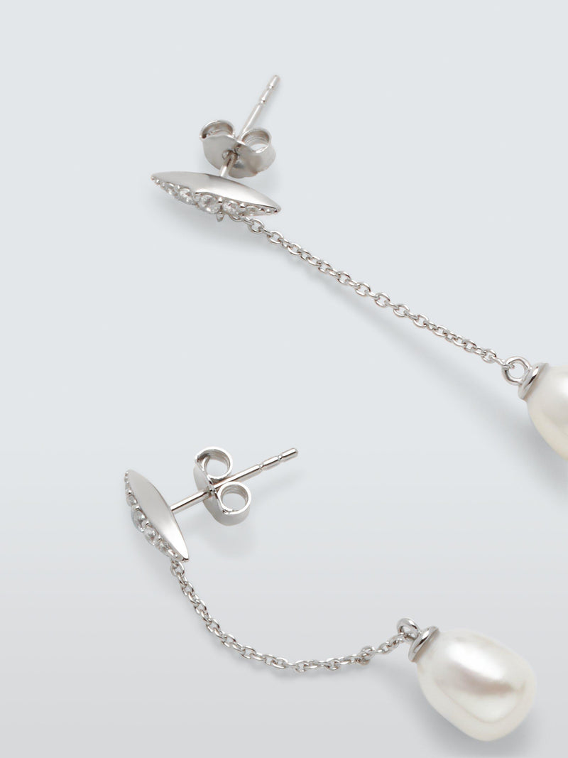 Lido freshwater pearl cubic zirconia bar drop earrings 4cm - British product