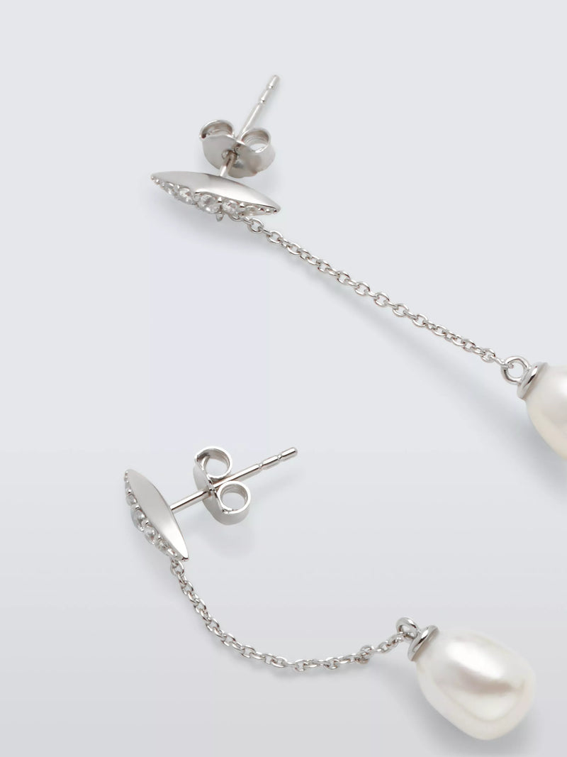 Lido freshwater pearl cubic zirconia bar drop earrings 4cm - British product