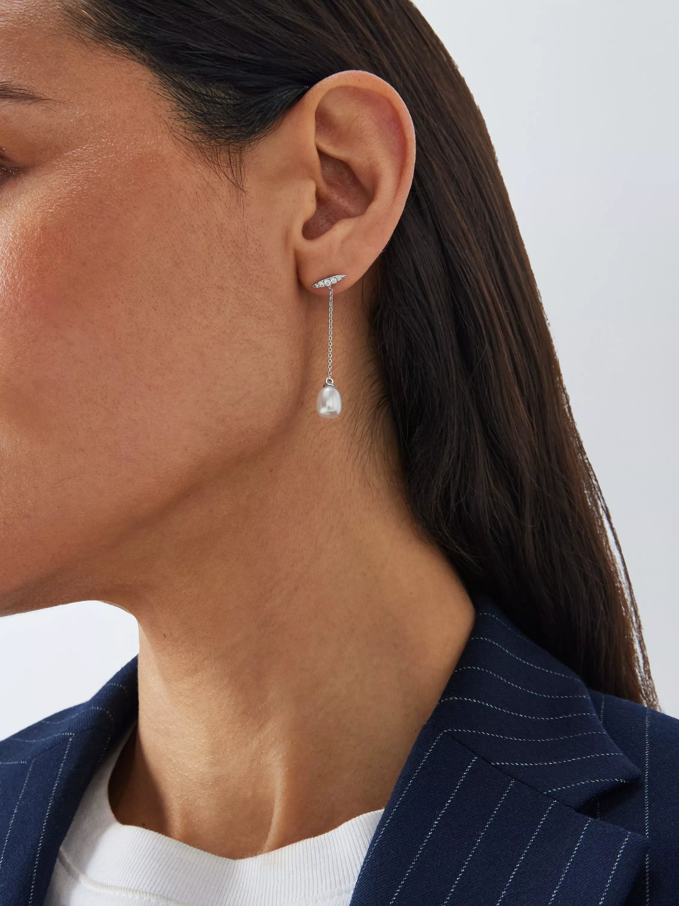 Lido freshwater pearl cubic zirconia bar drop earrings 4cm - British product
