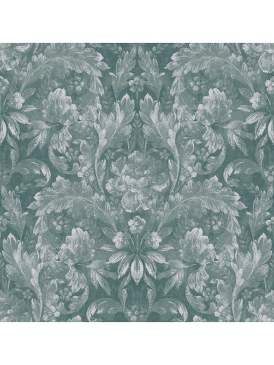 Papier peint avec imprimé damas orné de motifs d'acanthe et de fleurs
