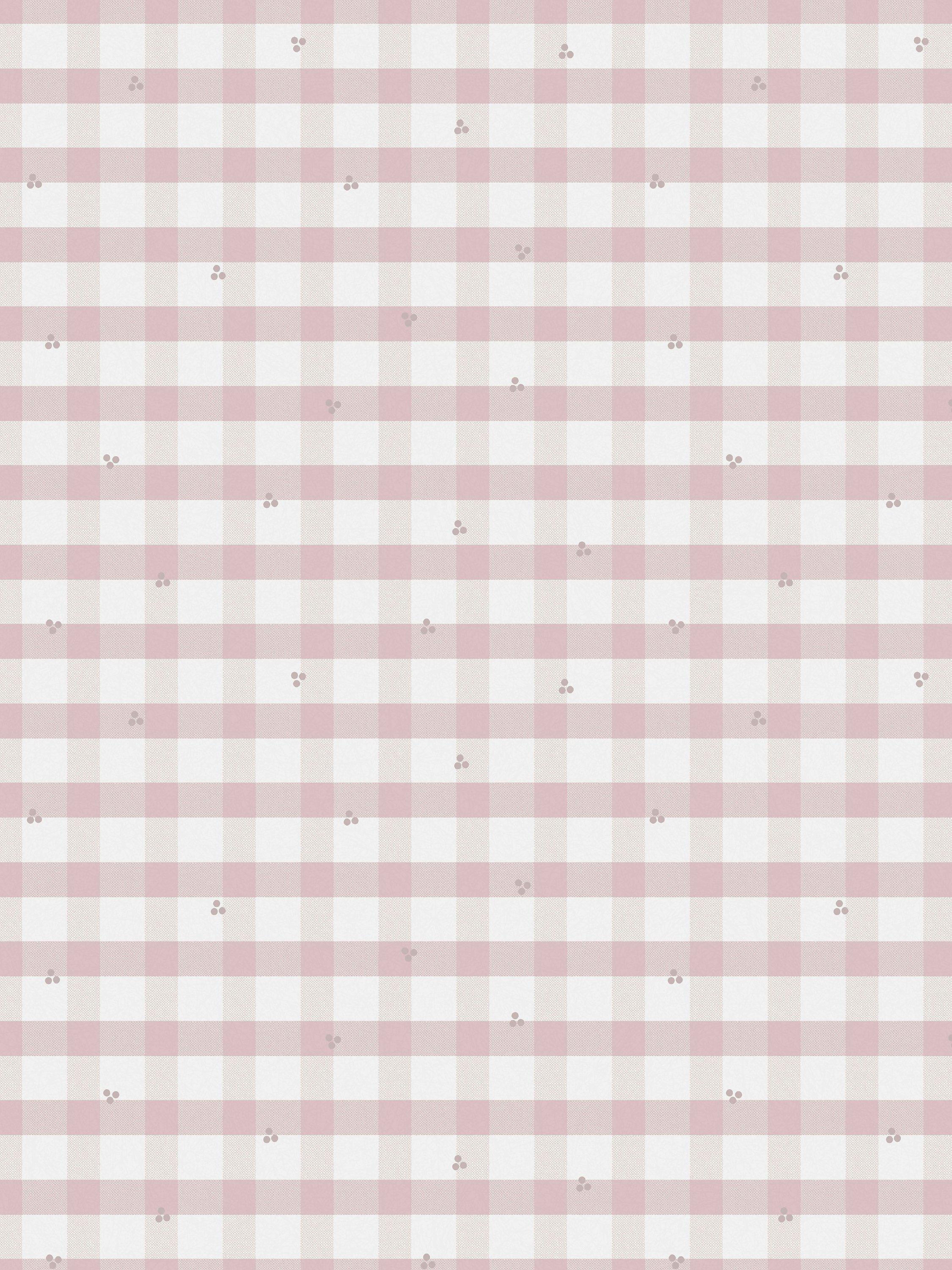 Gingham Wallpaper with Abstract Dots in Pale Amethyst