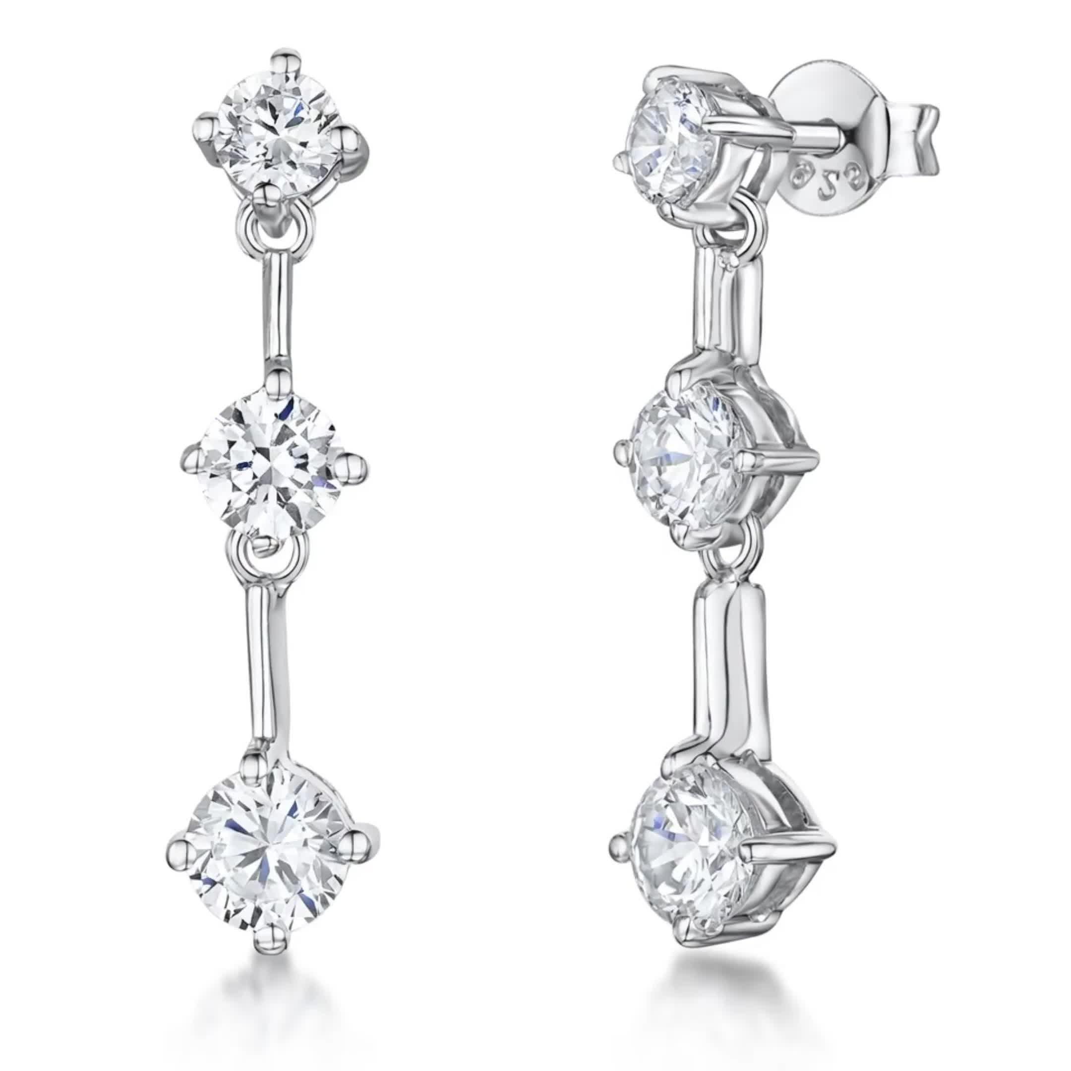 Jools by Jenny Brown three stone cubic zirconia drop earrings 2.5cm (British brand)