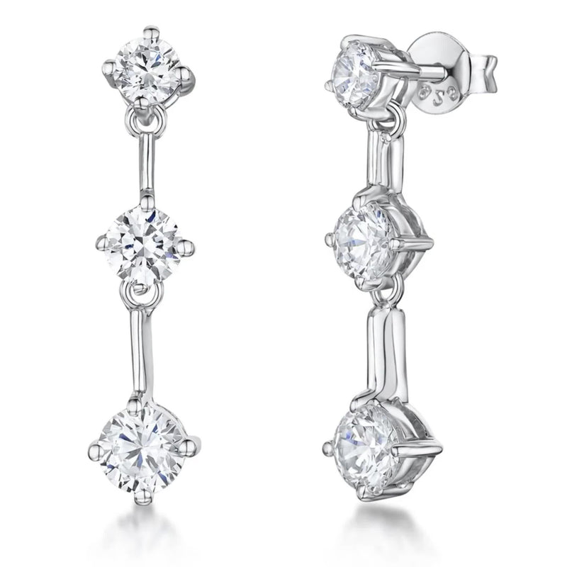 Jools by Jenny Brown three stone cubic zirconia drop earrings 2.5cm (British brand)