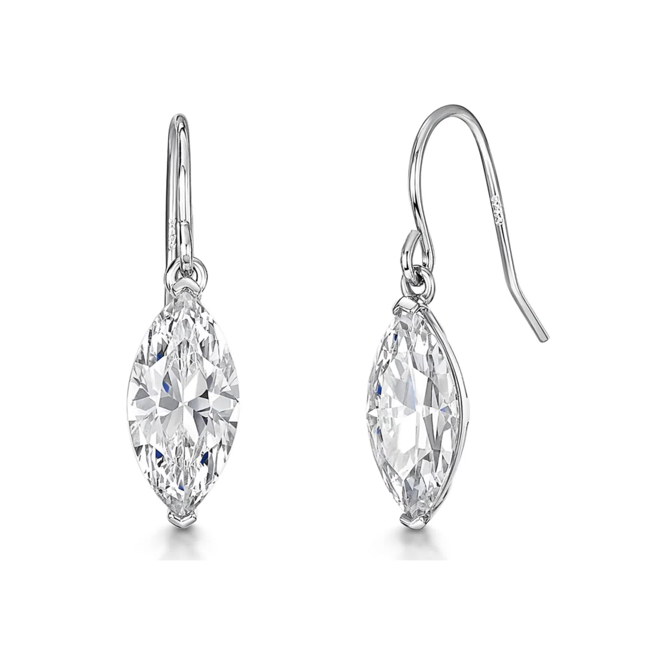 Jools by Jenny Brown marquise cubic zirconia drop earrings silver, UK version