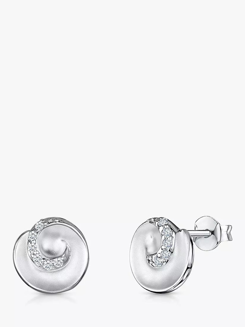 Jools by Jenny Brown Cubic Zirconia Swirl Satin Finish Stud Earrings